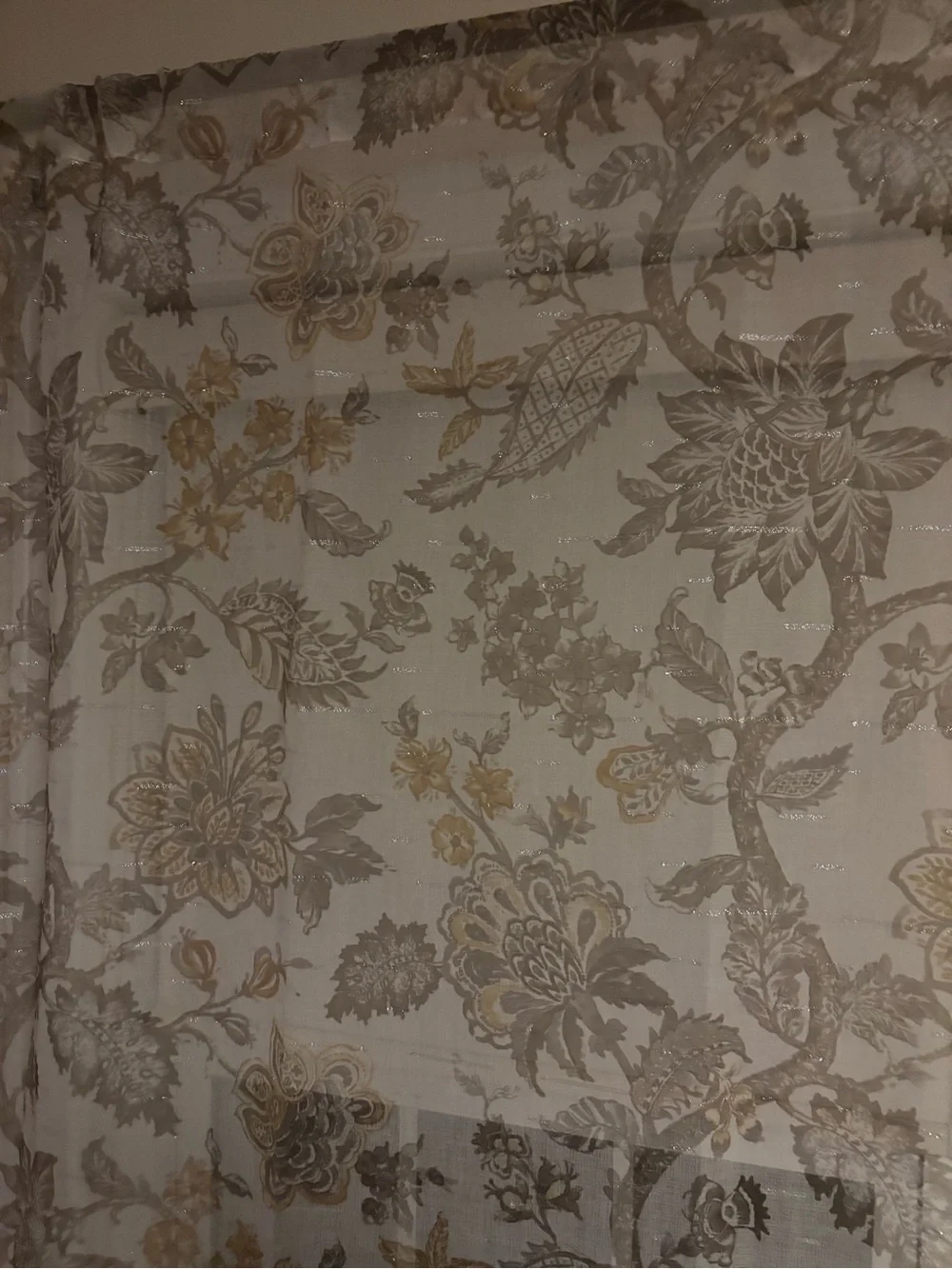Sheer Floral Window Curtain Panel Set in Beige and Gray